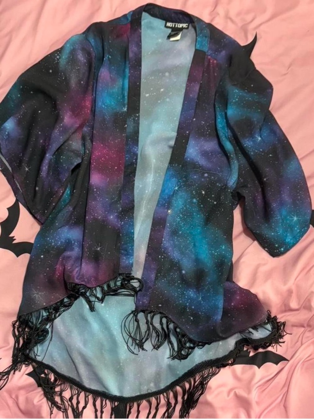 Hot Topic Galaxy Print Kimono Jacket - Blue Purple Black